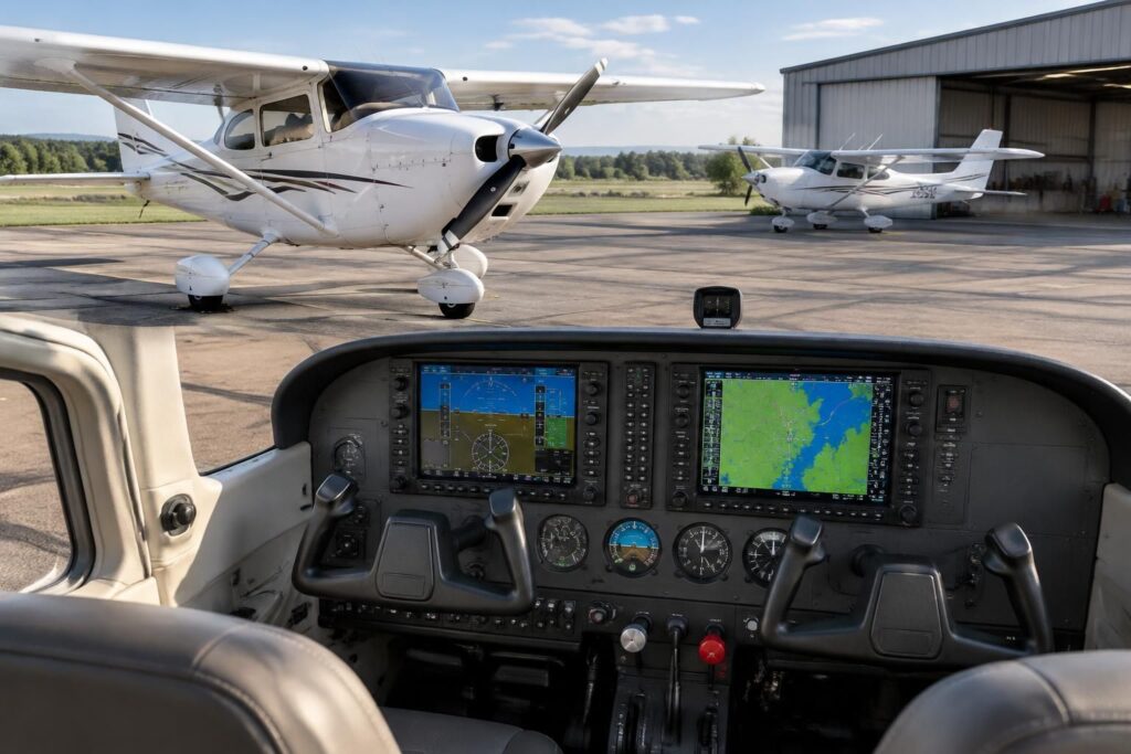 découvrez les caractéristiques des cessna c172s et c172sp, leurs versions et leurs équipements, notamment le système avionique g1000.